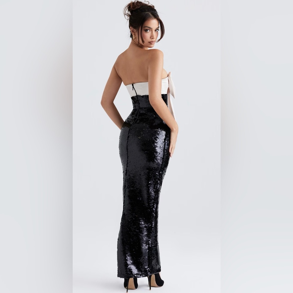 House of CB Black & White Holly Sequin Strapless Maxi Bow Dress (Size Small) - Picture 6 of 12